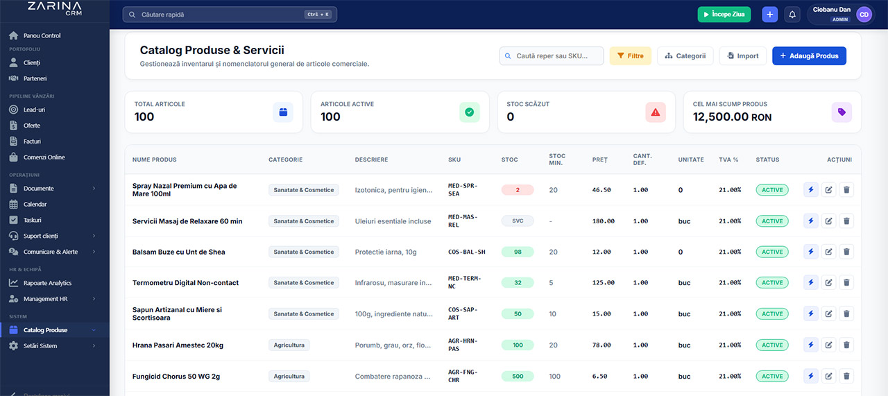 Administrare Stocuri Produse Soft CRM