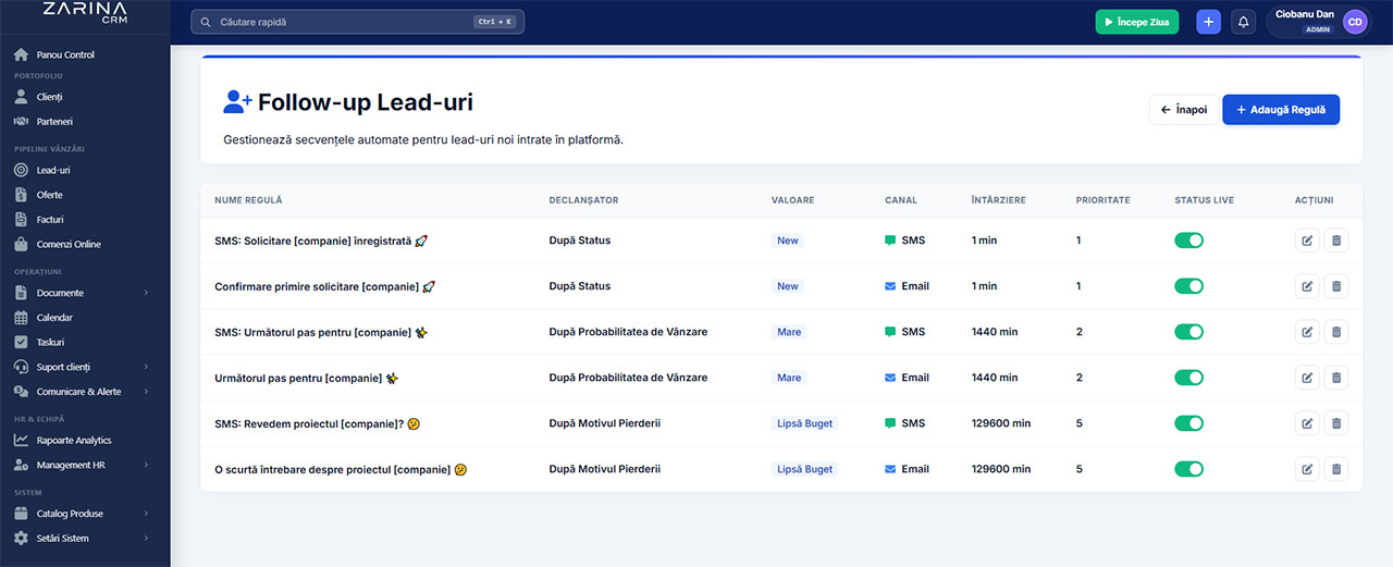 Automatizare Follow-up Soft CRM
