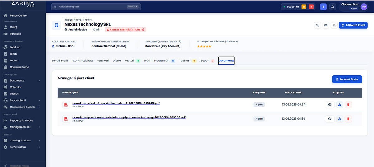 Centralizare Smart Documente Zarina CRM