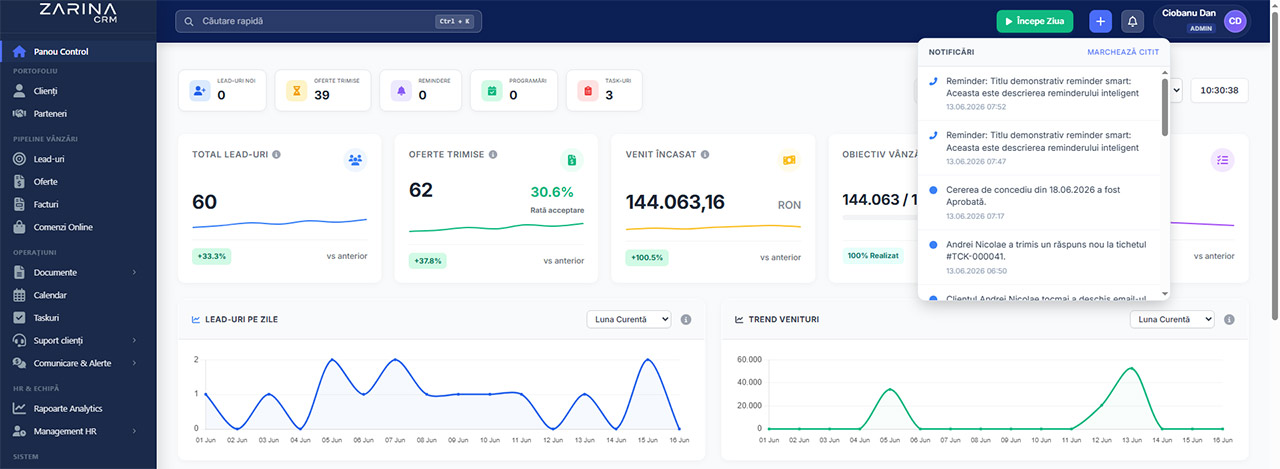 Centru Notificări Soft CRM
