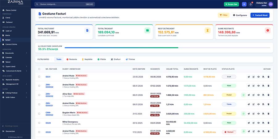Zarina CRM Incasari Dashboard