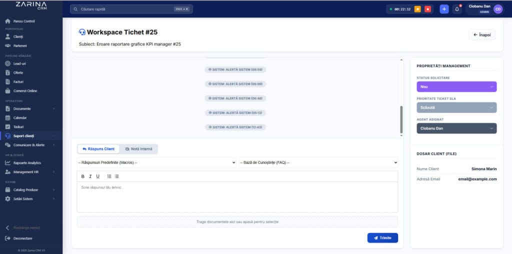 Modul helpdesk asistenta clienti