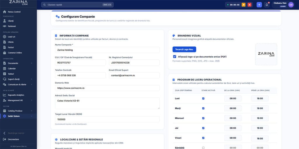 Setari soft CRM